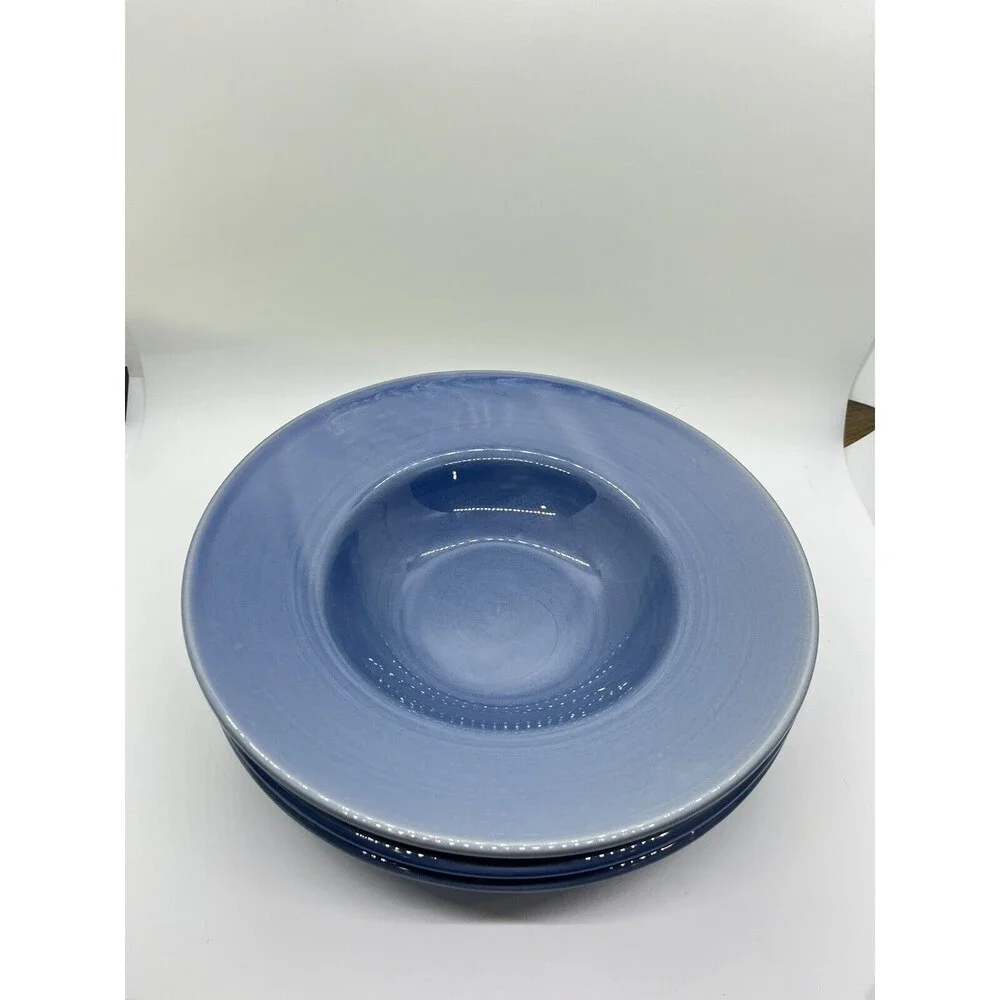 Pier 1 Blue Salad Soup Bowls Set of 3 Stoneware 9